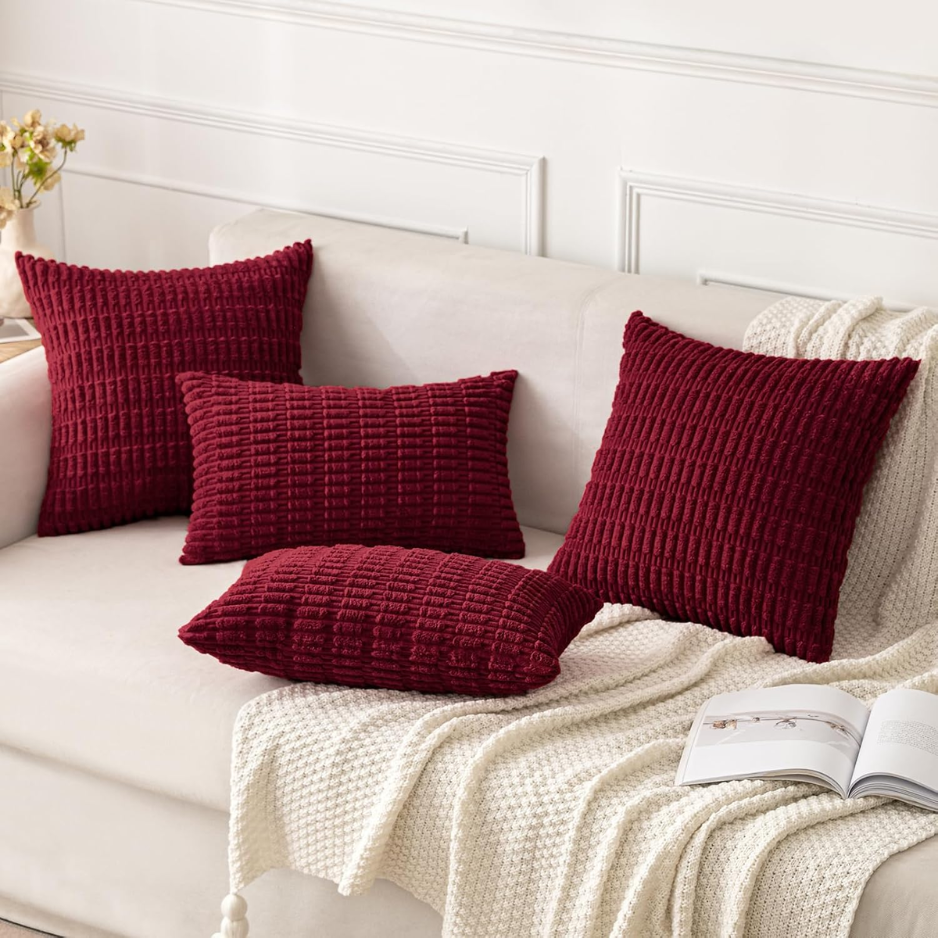 Christmas Corduroy Decorative Throw Pillow Covers 18x18 Burgundy photo 5