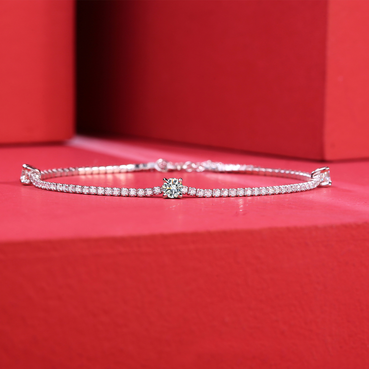 S925 Silver 6g Platinum Plated Moissanite Bracelet, 3x4.0mm D VVS1 Adjustable, GRA Certified photo 4