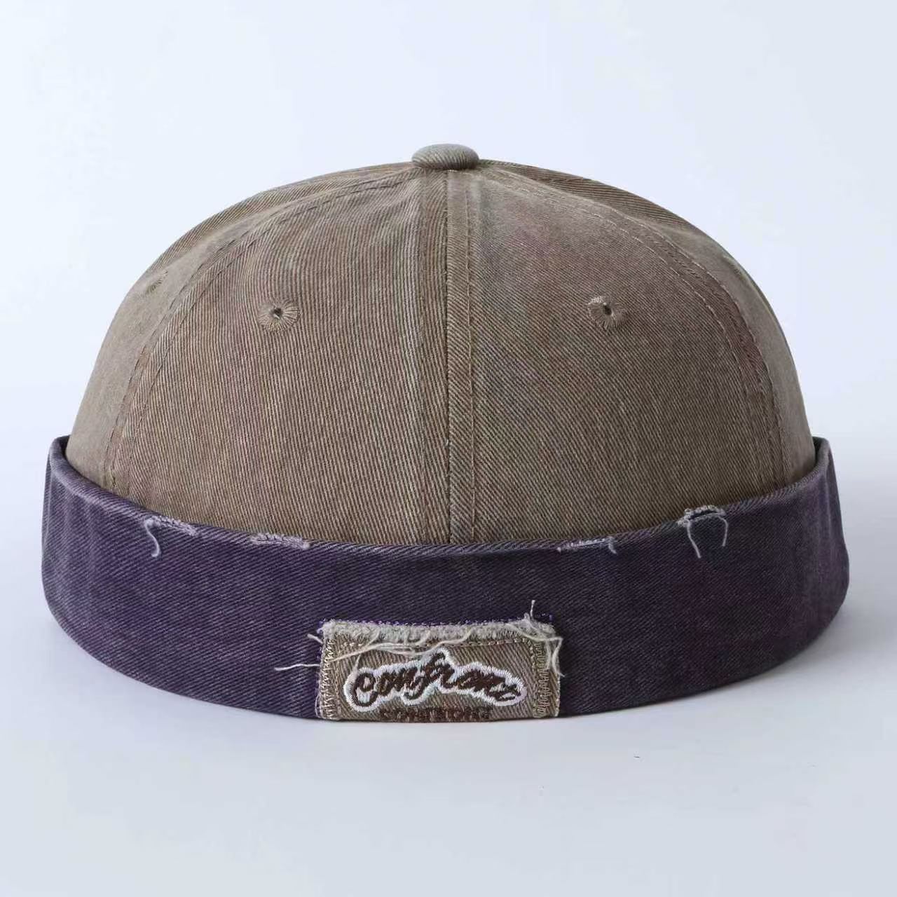 American-style Retro Distressed Washed Vegetable-pulp Hat With Appliqued Letters, Hip-hop Style, No-brim Hat, Trendy Vintage Owner's Hat photo 1