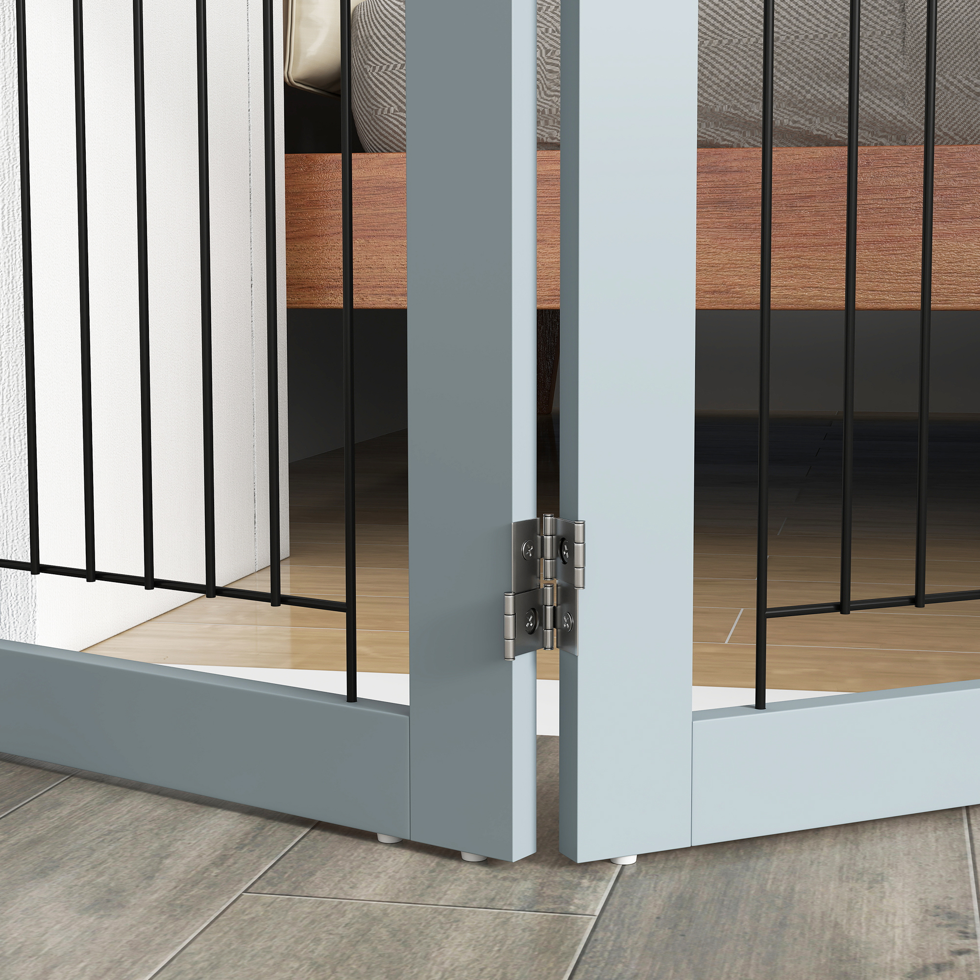 Foldable Pet Gate, With Three Panels & Two Support Feet - Grey photo 6