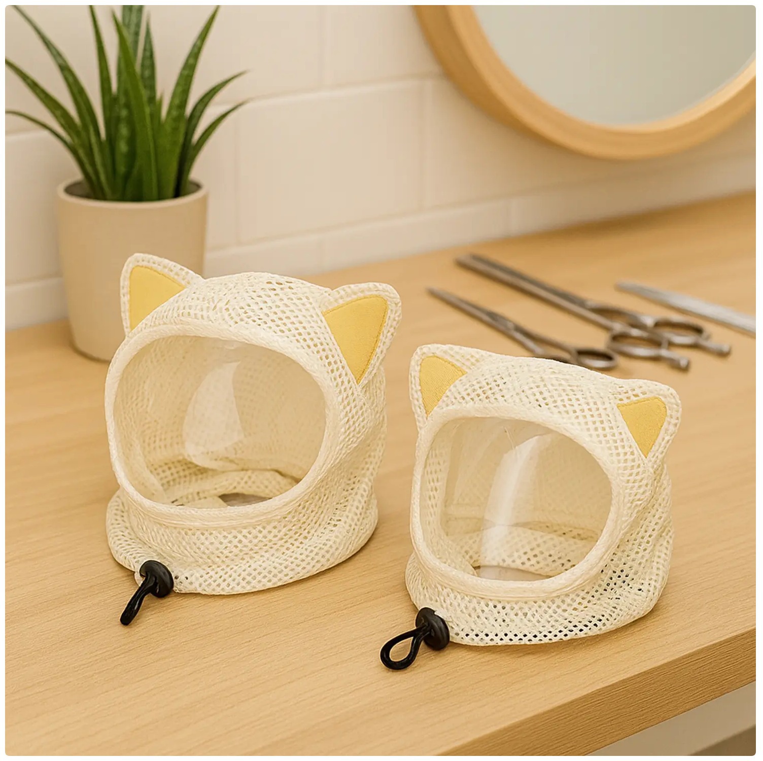 Cat Muzzle With Cute Cat Ears, Breathable Mesh Cat Hood For Grooming, Anti-Bite Anti-Scratch Cat Face Cover, Adjustable Drawstring Cat Neck Cover For Nail Trimming, Bathing & Vet Visits photo 1