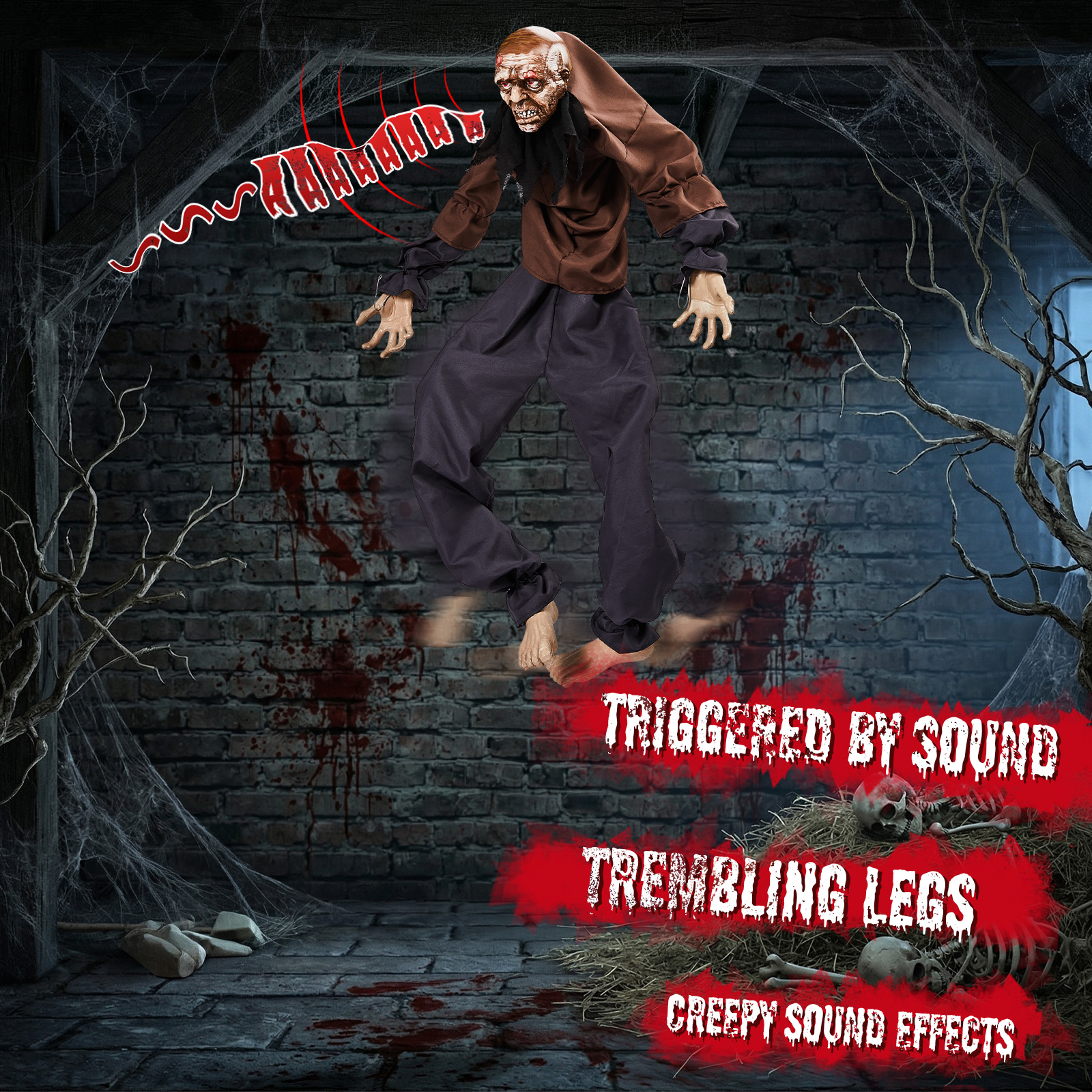 5ft Halloween Wall-Climbing Ghost Decoration With Sound-Activated Moving Legs,Roaring & Laughing Sound Effects,Battery Operated Batteries Not Included,Hanging Spooky Decor photo 5