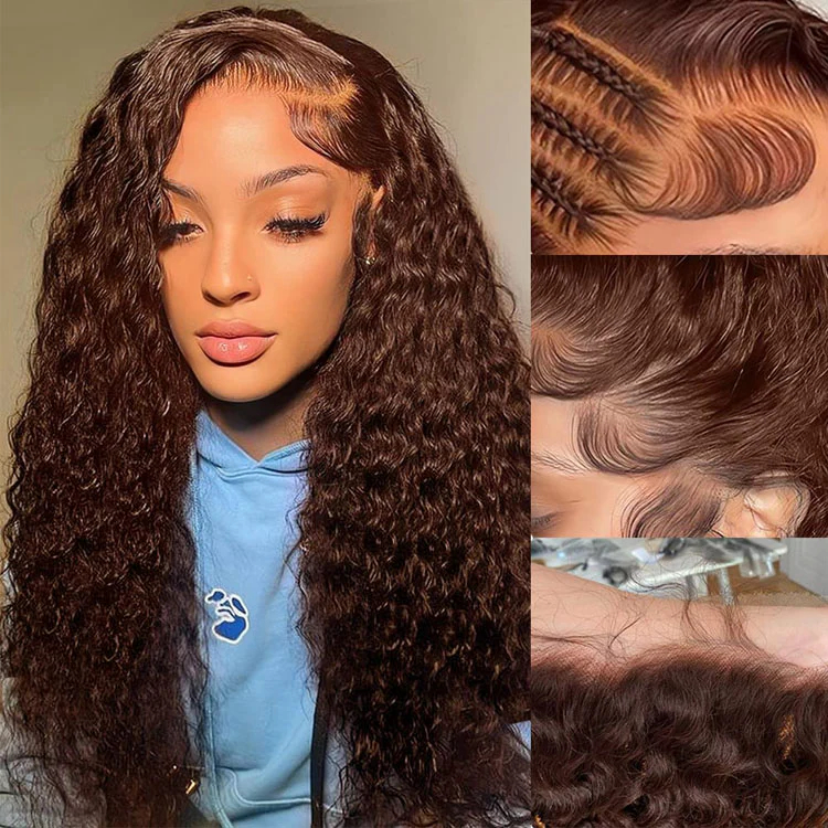 4x4 Lace Water Wave Human Hair Wig, Brown, Density photo 2