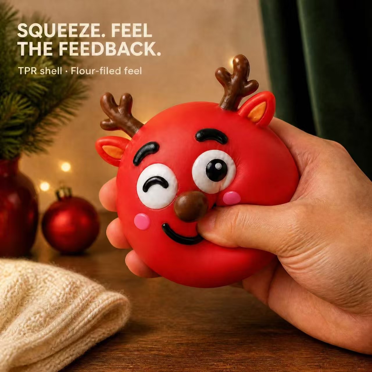 Christmas Squeeze Ball Stress Relief Toy, Slow Rebound Festive Character Fidget Ball, TPR Shell Flour-Filled, Holiday Party Favors Stocking Stuffers For Kids Adults photo 4
