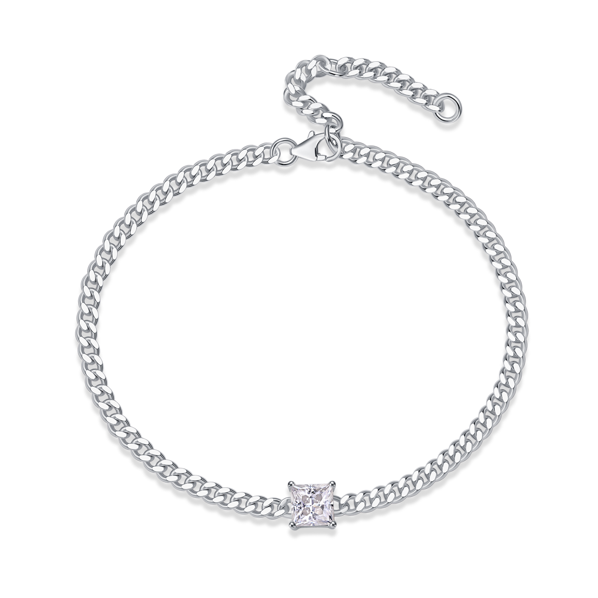 S925 Silver 1ct Princess Cut Moissanite Bracelet, 16&5cm Adjustable, D VVS1 GRA photo 1