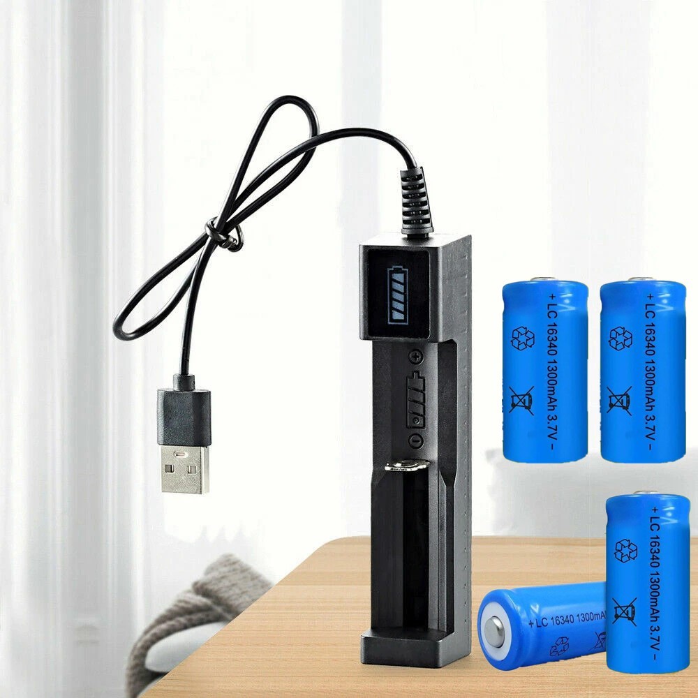 1300 MAh 16340 CR123A Rechargeable Lithium-ion Battereis 3.7 V Li-ion Battery USB Battery Charger photo 2