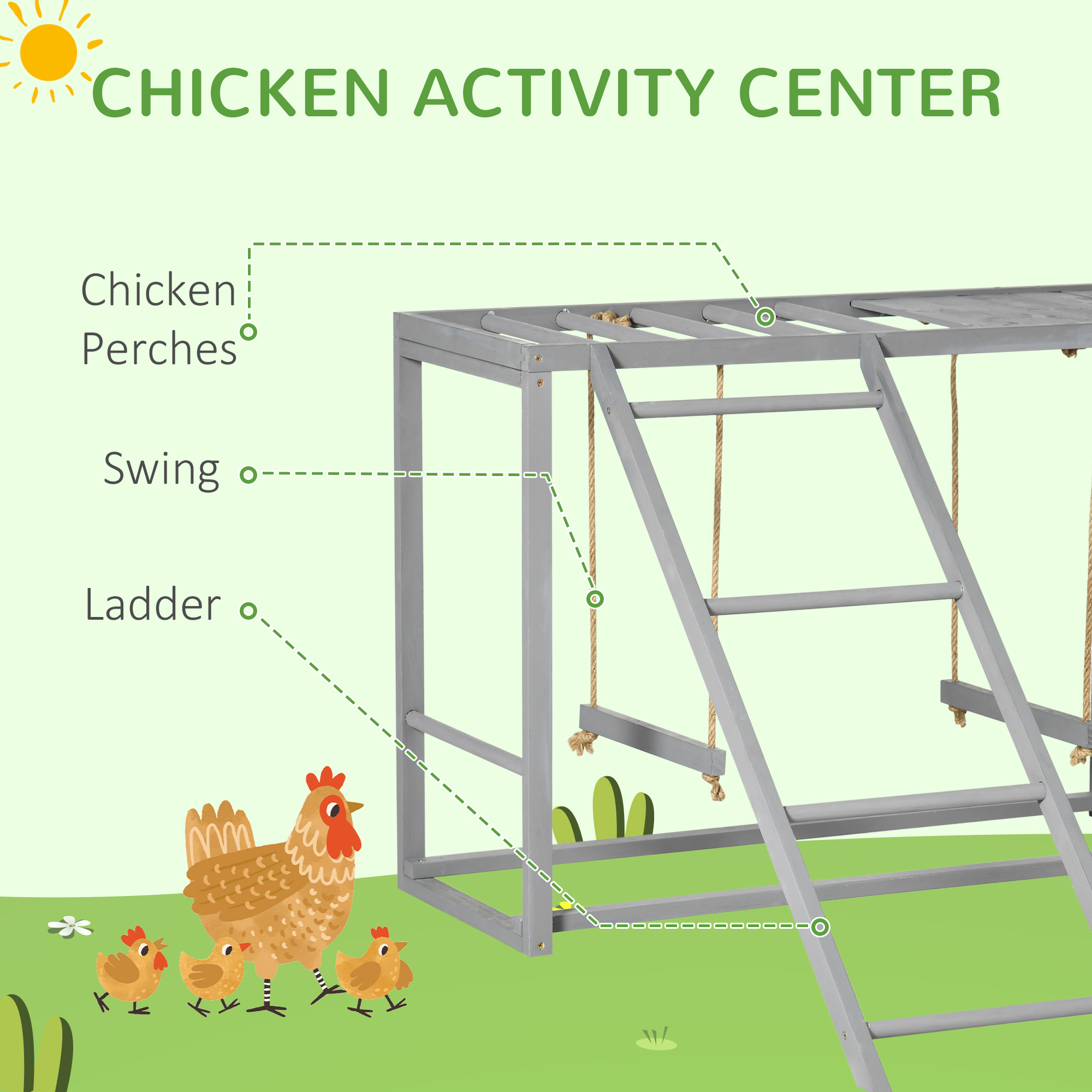 Chicken Activity Game With Swing Set For 3-4 Birds, Wooden Chicken Coop Accessory With Multiple Chicken Perches And Hen Ladder Grey photo 6