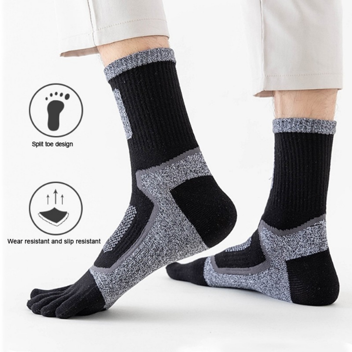 5Pairs Mens Cotton Blend Athletic Running Sports Socks Finger Toe Socks Toe Sock photo 1