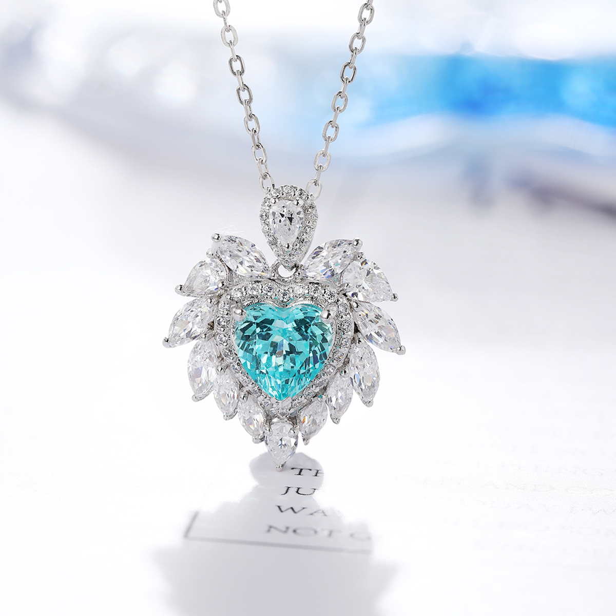 S925 Silver 4.3g Heart Lab-Created Gemstone Necklace, 7mm 5 Colors, 40&5cm photo 8