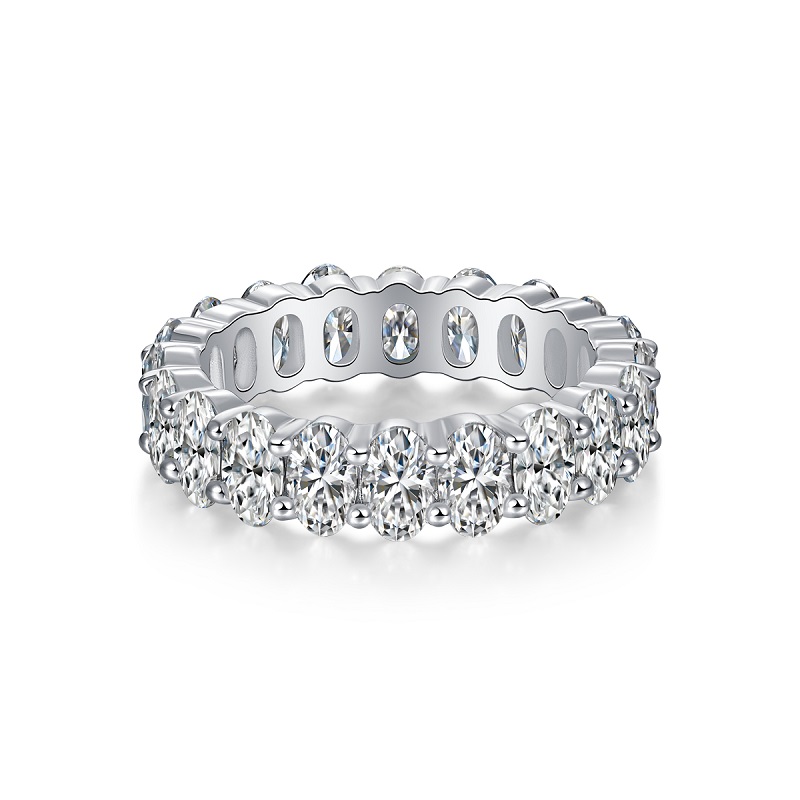 S925 Silver 6.0g Platinum Plated Moissanite Ring, 5x3mm 20pcs D VVS1 Eternity Band, GRA Certified US 5-9 photo 3