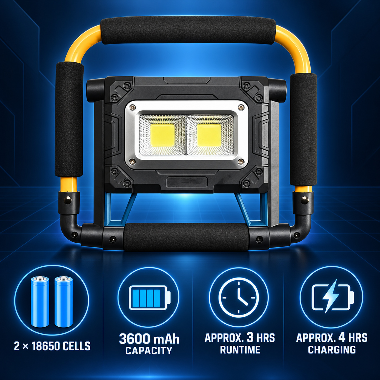 Solar Powered Rechargeable Magnetic Battery Display LED Flood Light W874 2 COB 3600mAh 30W Portable photo 4