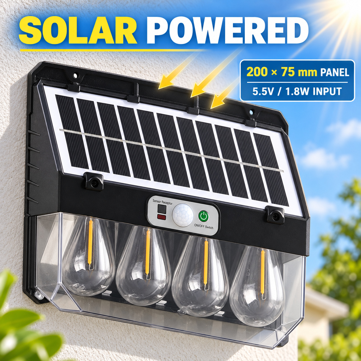Solar Powered Rechargeable Motion Sensor LED Work Light 2400mAh For Auto W7116 4 Street Hour photo 2