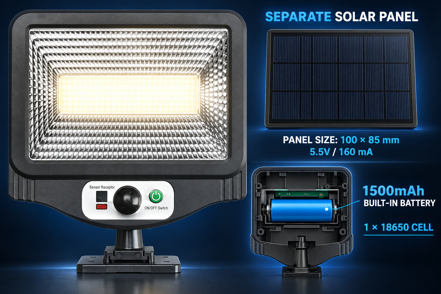 Solar Powered Rechargeable Motion Sensor LED Work Light 1500mAh For Auto W780 1 SMD 2835 photo 7