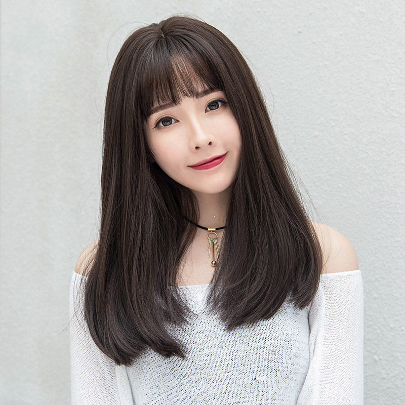 Japanese And Korean Wig Women's Air Bangs Medium Long Straight photo 3
