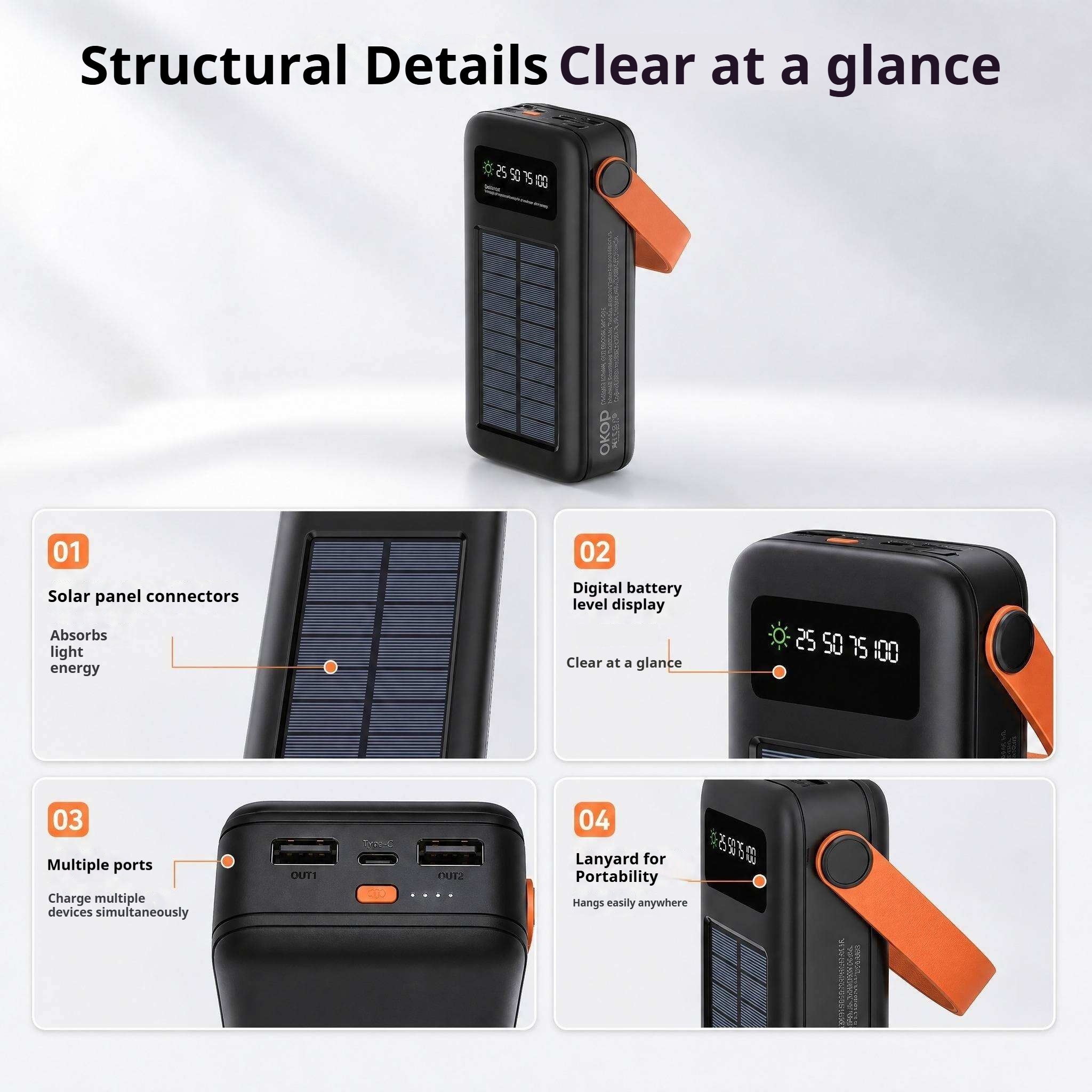 KP-721 Best-selling 30,000mAh High-Capacity Portable Power Bank With Handle And Digital Battery Display Factory Direct Shipping photo 3