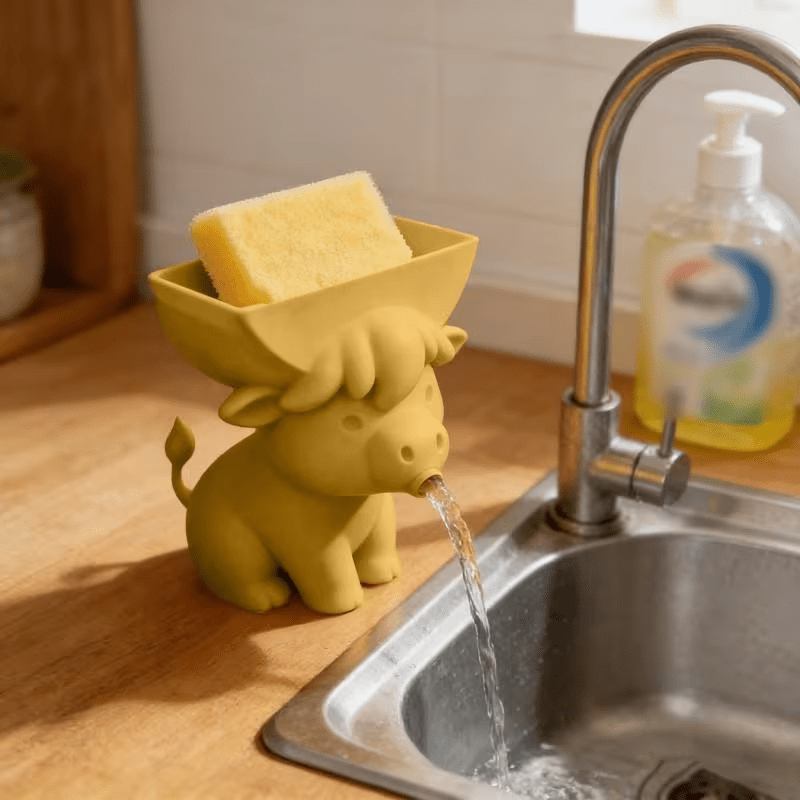 Cute Cow Sponge Holder, Kitchen Sink Organizer With Drain Spout, Animal Shaped Sponge Storage Rack For Countertop photo 7