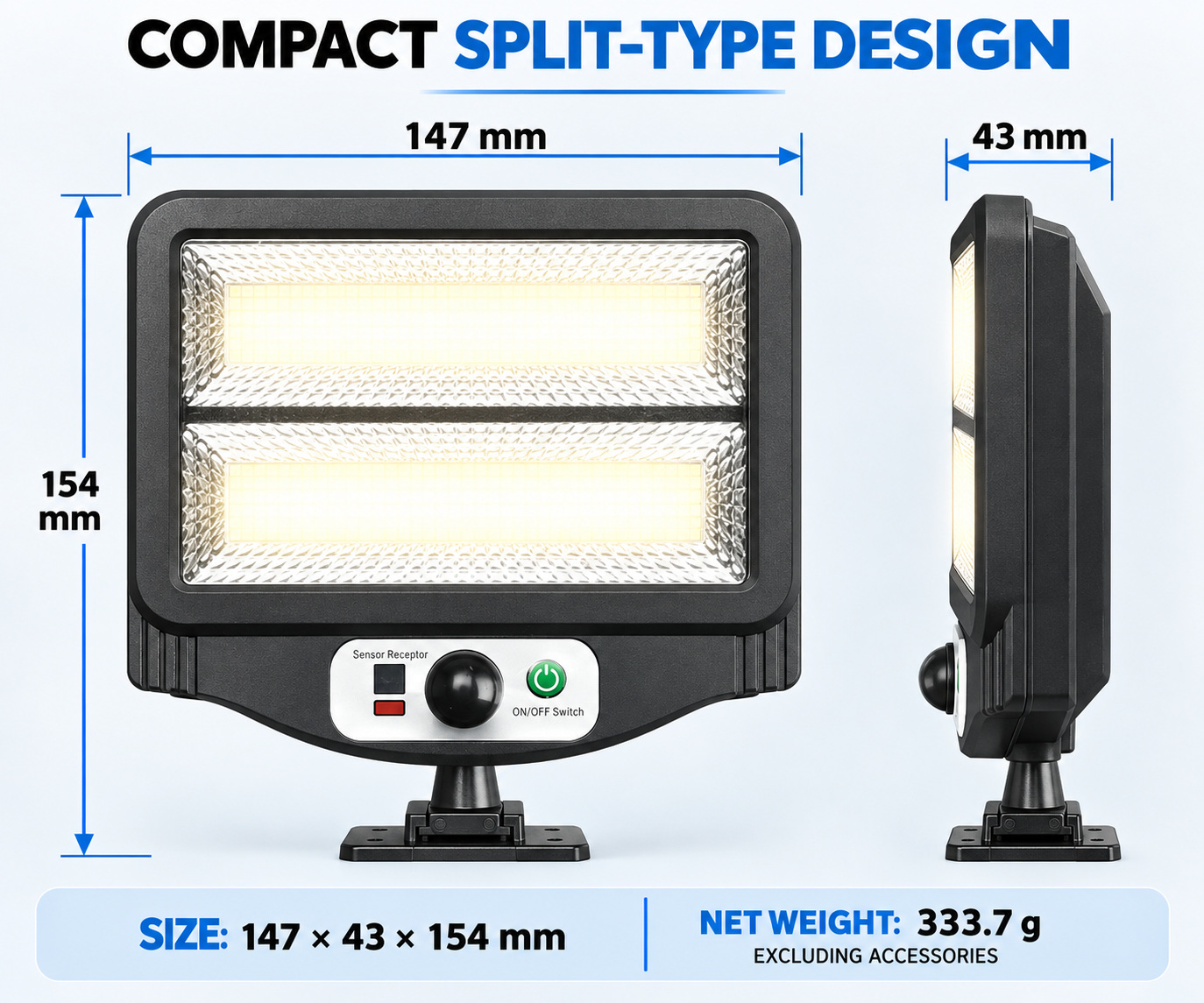 Solar Powered Rechargeable Motion Sensor LED Work Light 1500mAh For Auto W780 2 Battery Street photo 8