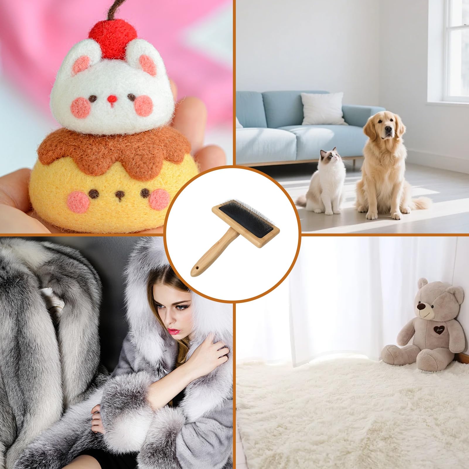 Dog & Cat Brush, Pet Slicker Brush With Bamboo Handle For Large Medium & Short Hair Elegant Grooming Comb For Removing Shedding, Tangles And Dirt photo 3