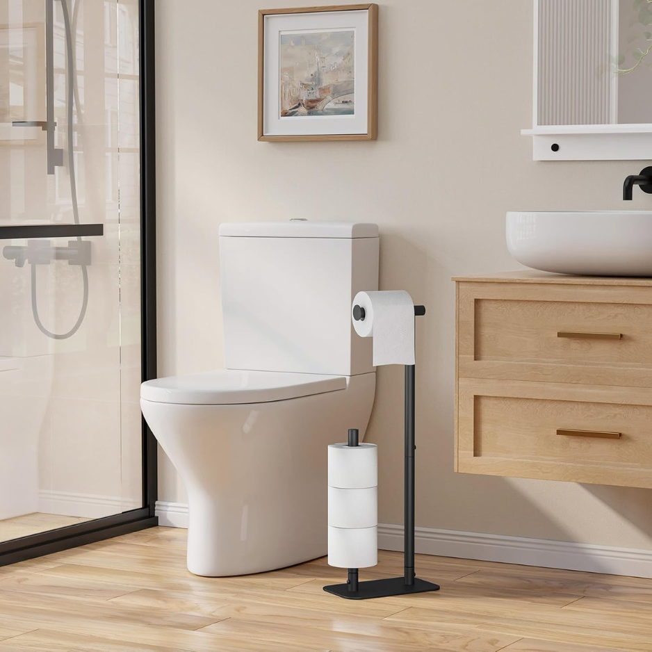 Kitsure Toilet Paper Holder Stand, Bathroom Storage, Medium, Black photo 4