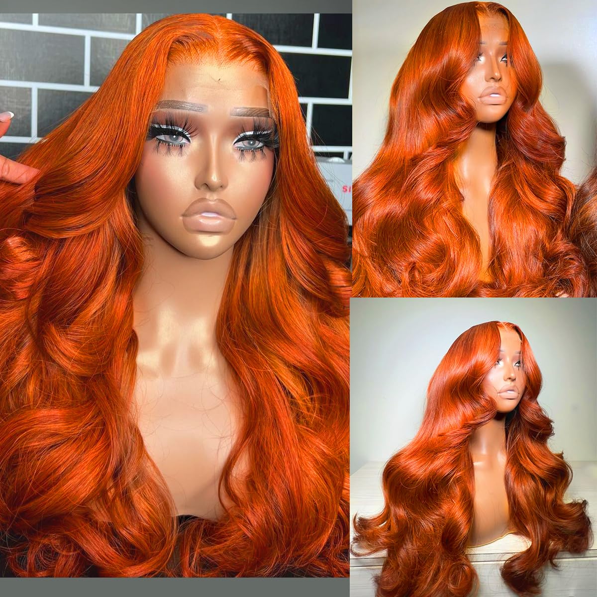 13x6 Lace Front Human Hair Wig Body Wave, Ginger Yellow, Density photo 4