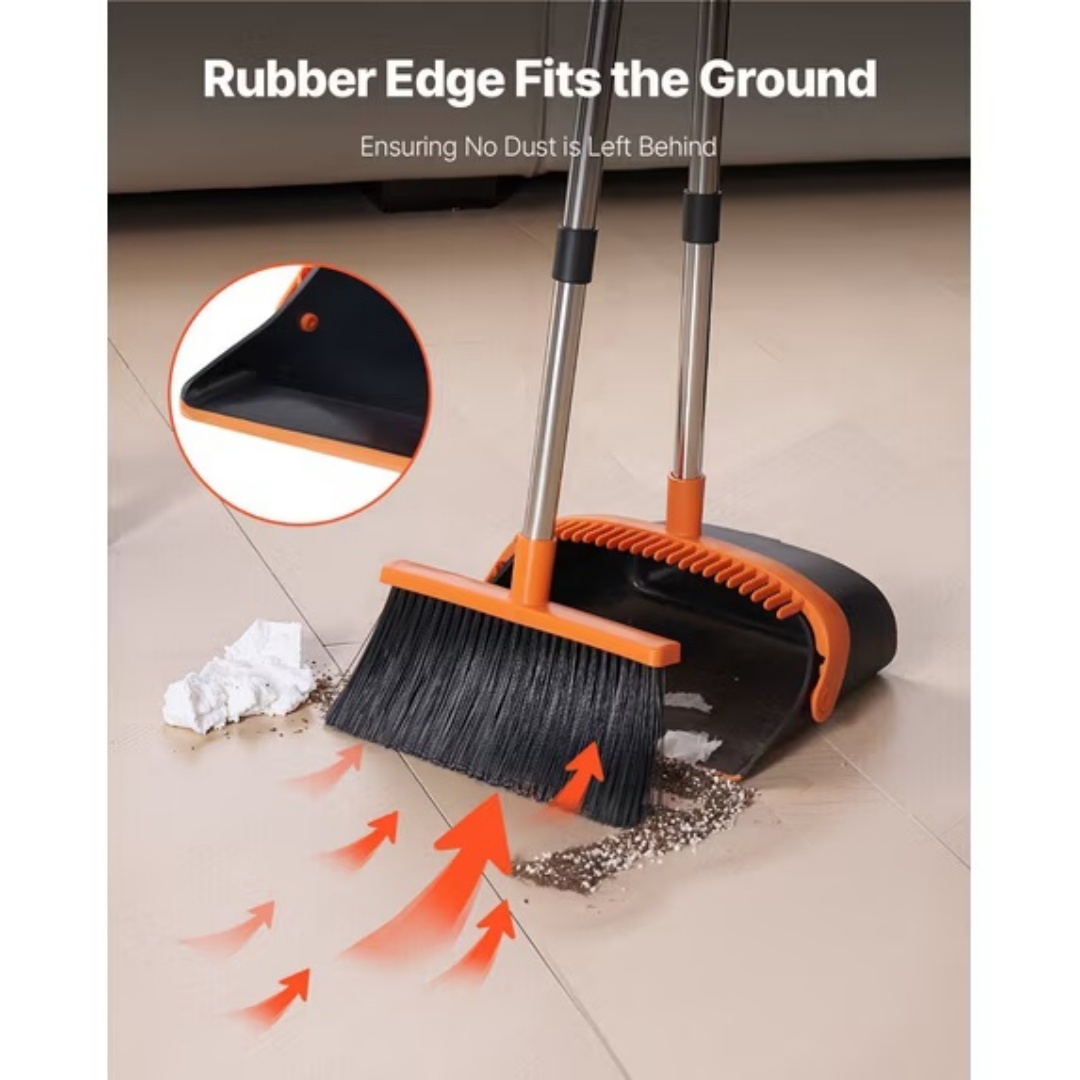Broom And Dustpan Set, 54.33 Inches Long Handle, Upright Dustpan With Lightweight Stainless Steel Rod, Upright Dustpan, Suitable For Various Scenarios Such As Kitchen, Office And Cleaning Pet Dog Hair photo 2