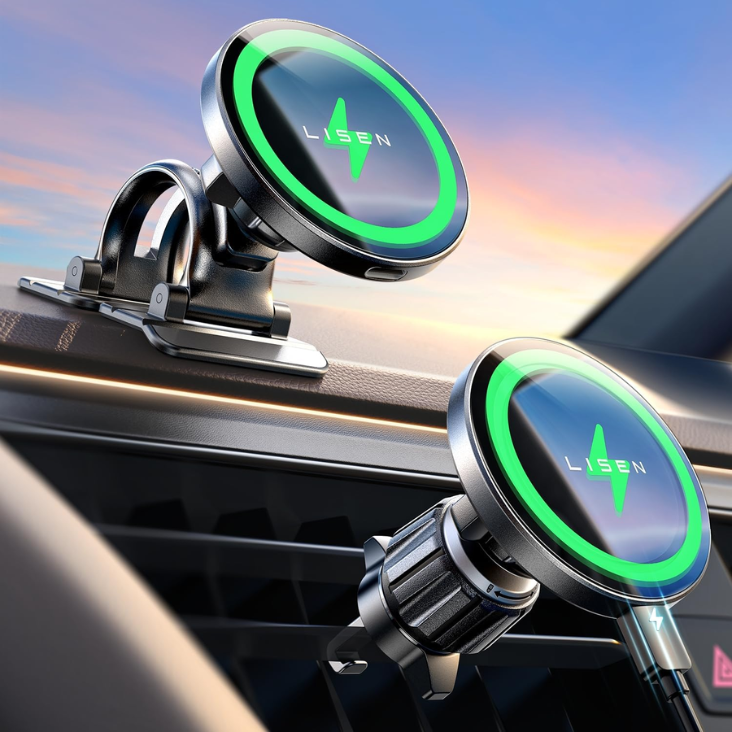 LISEN 15W MagSafe Car Mount Charger, Magnetic Phone Holders For Your Car photo 1
