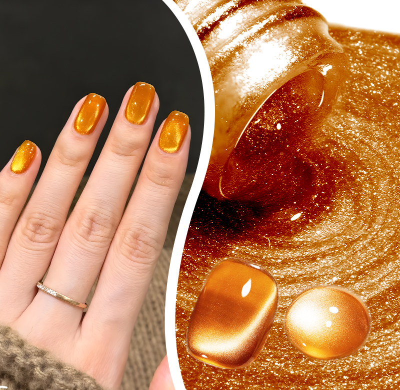 MS RAINBOW Amber Gold Cat Eye Gel Polish 04, Magnetic Nail Gel, 8ml Soak Off UV LED Nail Art Gel photo 6