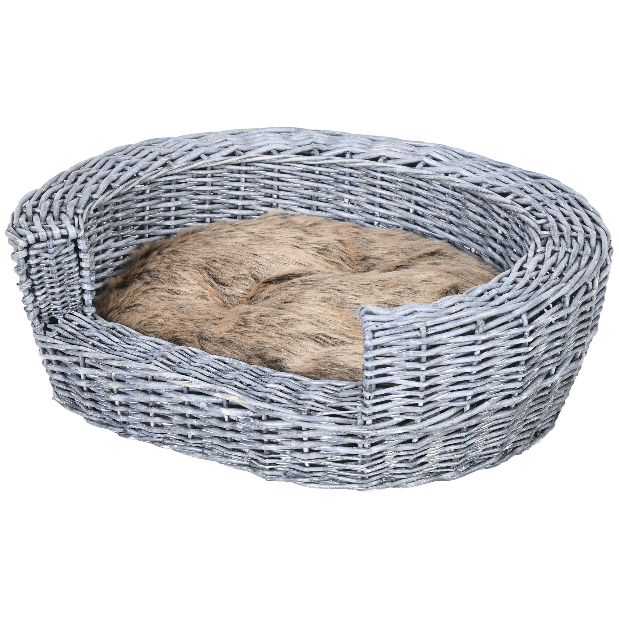 PawHut Wicker Pet Bed Willow Dog Cat Sofa Couch Puppy Basket With Cushion Grey 57L X 46W X 17.5H Cm photo 6