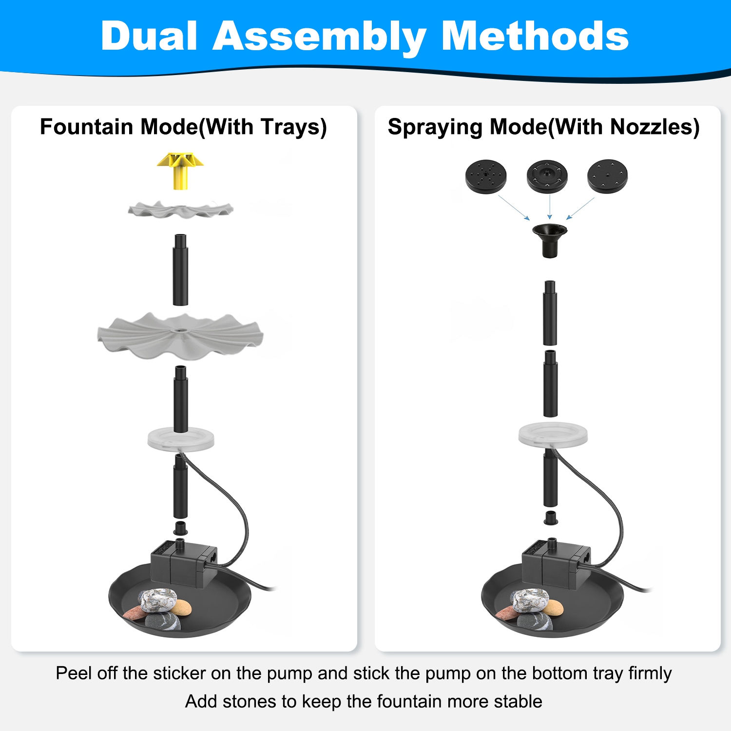 1Pc 3Tier Solar Bird Bath Fountain Solar Powered Water Fountain Waterfall Feature With Colorful Light 3 Nozzles 6W Solar Panel For Bird Bath Patio Yard Pond Garden photo 7