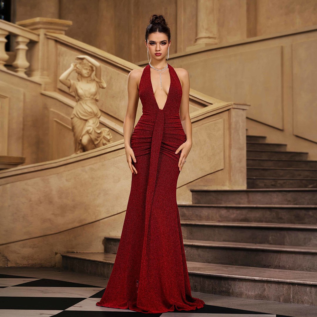 Glitter Halter Neck Mermaid Evening Gown photo 1