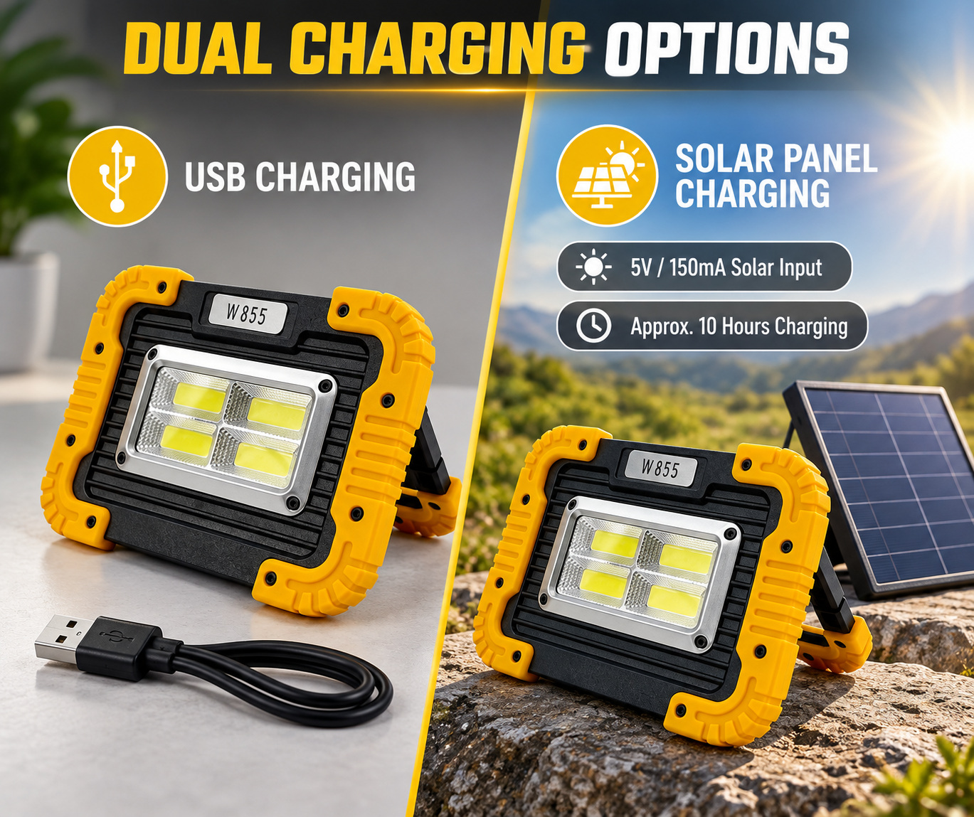 Solar Powered Rechargeable COB LED Flood Light W855 3x 18650 Battery 4 Hour Runtime 30W photo 7