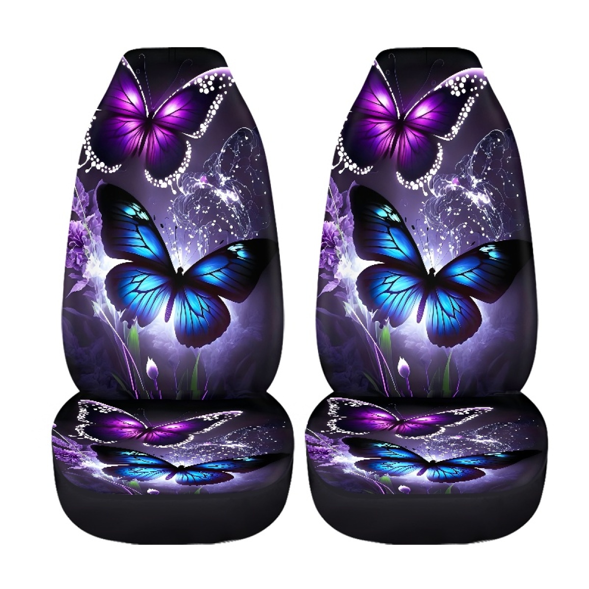 2 Front Car Seat Covers, Digitally Printed With Butterfly Patterns, Thin, Suitable For All Seasons, Fashionable Car Seat Covers photo 6