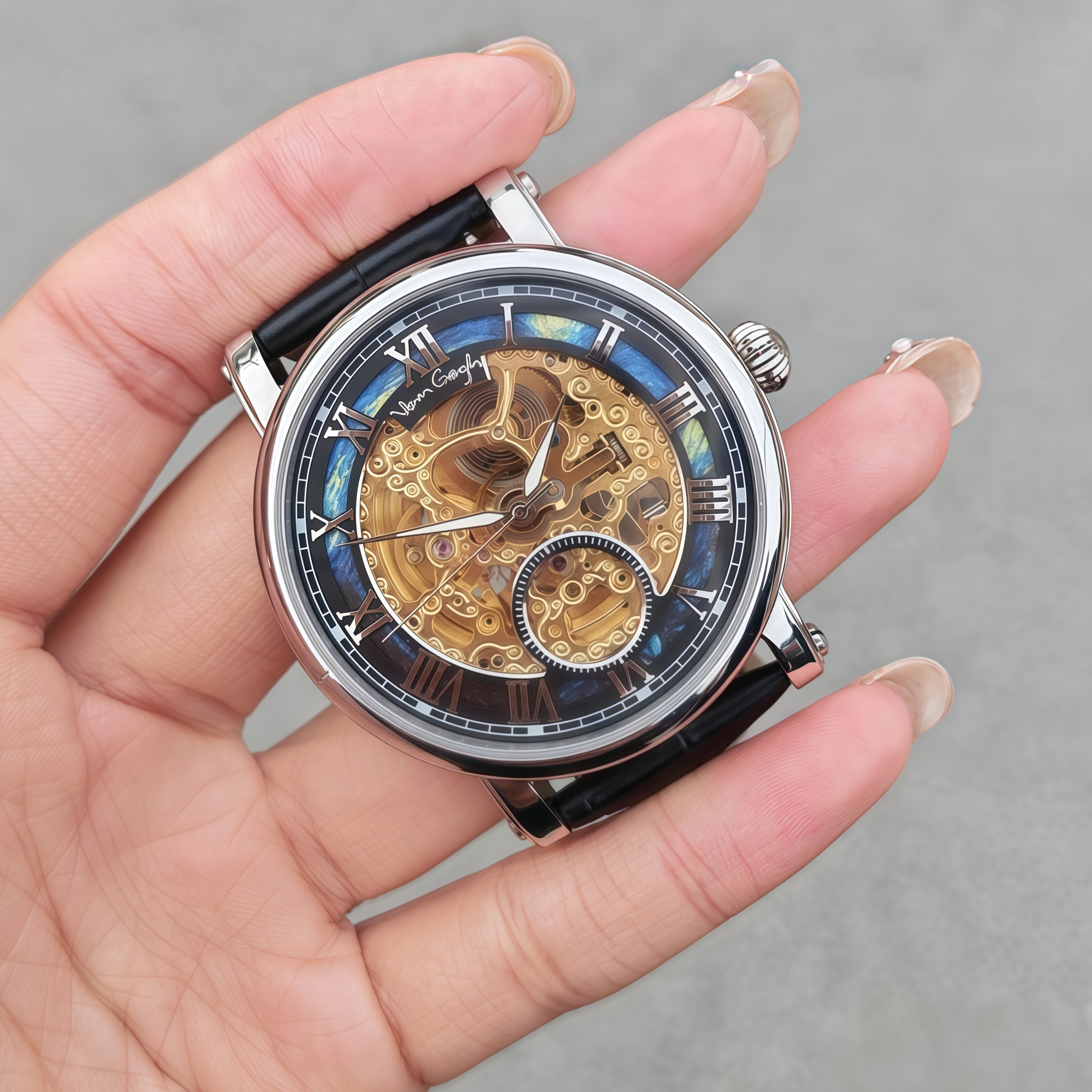 VAN GOGH Starry Night Series Blue Dial Skeleton Mechanical Movement Watch Daily Waterproof Starry Night photo 7