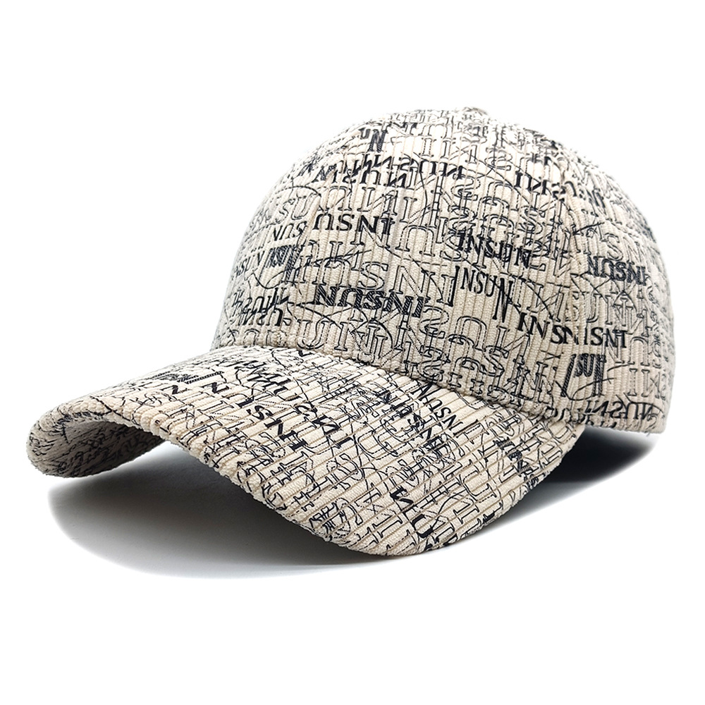 Spring And Autumn British Style Retro Full-Print Lettered Baseball Cap, Corduroy Multi-Purpose Casual Hat For Street Wear, Fashionable And Comfortable Leisure Hat photo 1