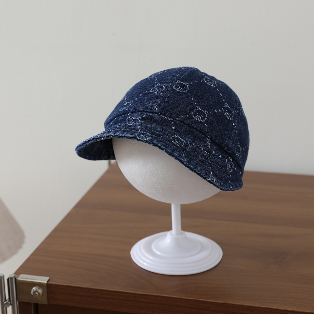 Retro Washed Denim Children's Baseball Cap With Full Pattern Of Little Bear Diamond Jacquard Soft Brim Fisherman Hat photo 4