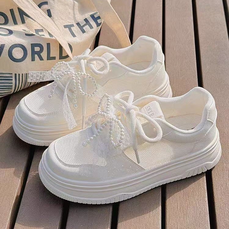 2026 Summer New Women's Mesh Breathable White Shoes, Chic All-Match Casual Skate Shoes, Thick Sole Sneakers For Dresses photo 2