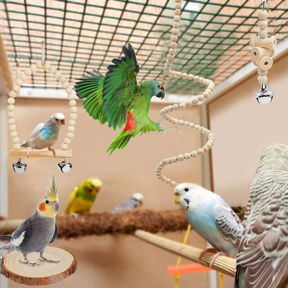 9-Piece Parakeet Toys & Budgie Toys, Bird Cage Accessories Set Natural Wood Bird Toys Include Coconut Hideaway, Swing, Ladder, Perch, Mirror And Hanging Toys For Budgies & Cockatiels photo 2
