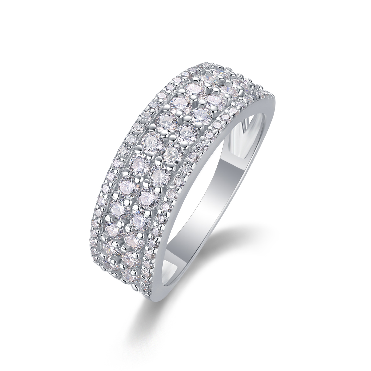 S925 Silver 3.6g Platinum Plated Moissanite Ring, 7.5mm Triple Row Pave Band, GRA Certified US 5-9 photo 1