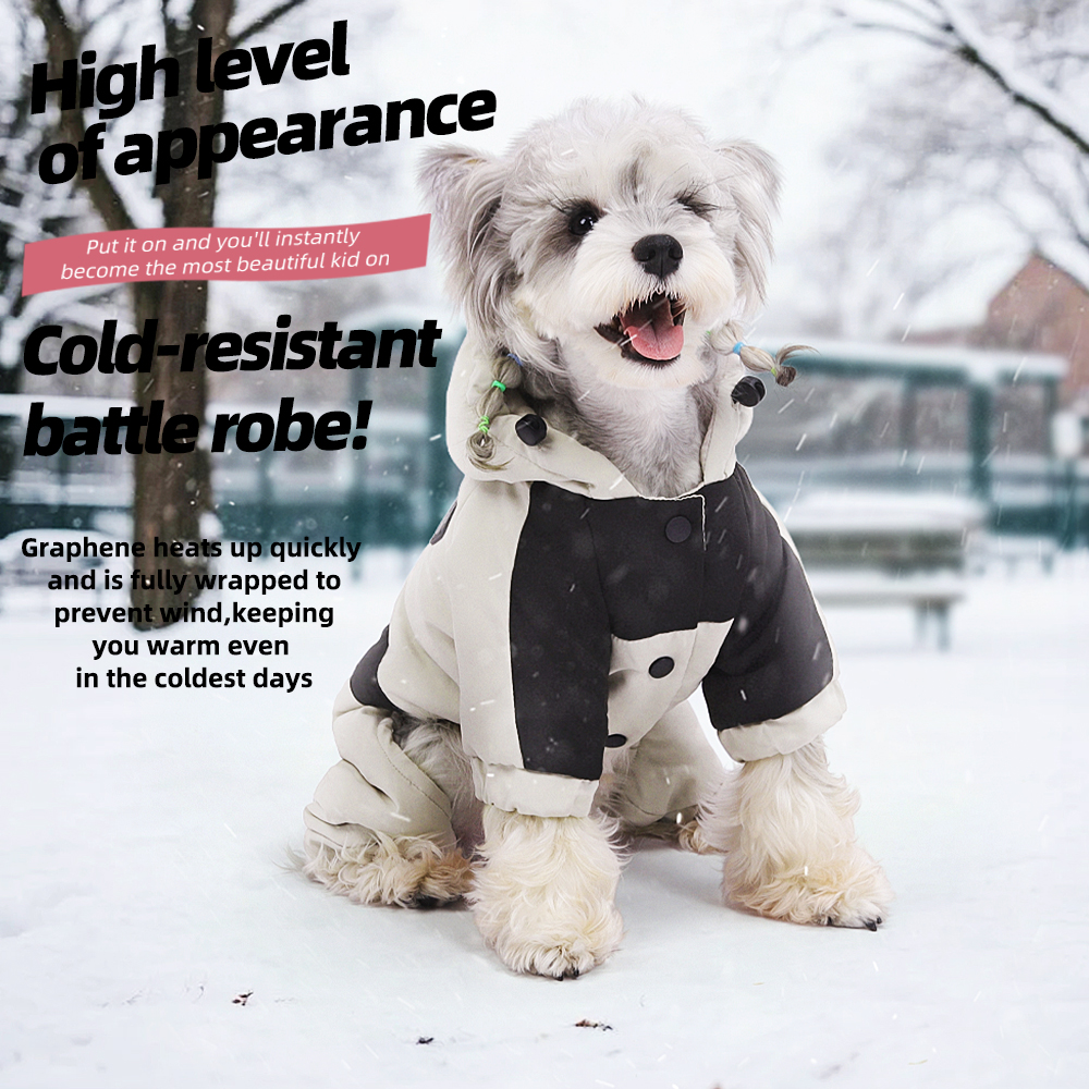Water Resistant Dog Winter Coat, Graphene Thermal Warm Four Legged Dog Snow Jacket Hooded Pet Cold Weather Snowsuit, Windproof Padded Dog Clothes For Small Medium Dogs photo 1