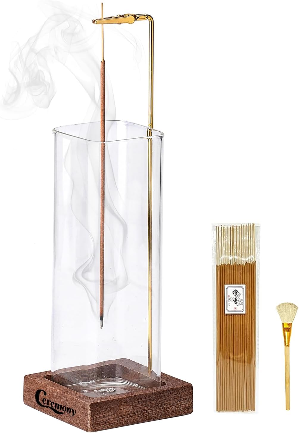 Wooden Incense Holder With Glass Ash Catcher Square Incense Burner Stand For Home Meditation Relaxation And Decorative Use photo 1