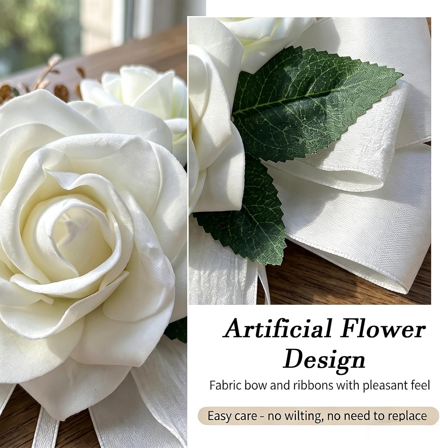 4-Piece White Artificial Flower Bouquets For Wedding Car Door Handle And Celebration Decorations photo 3