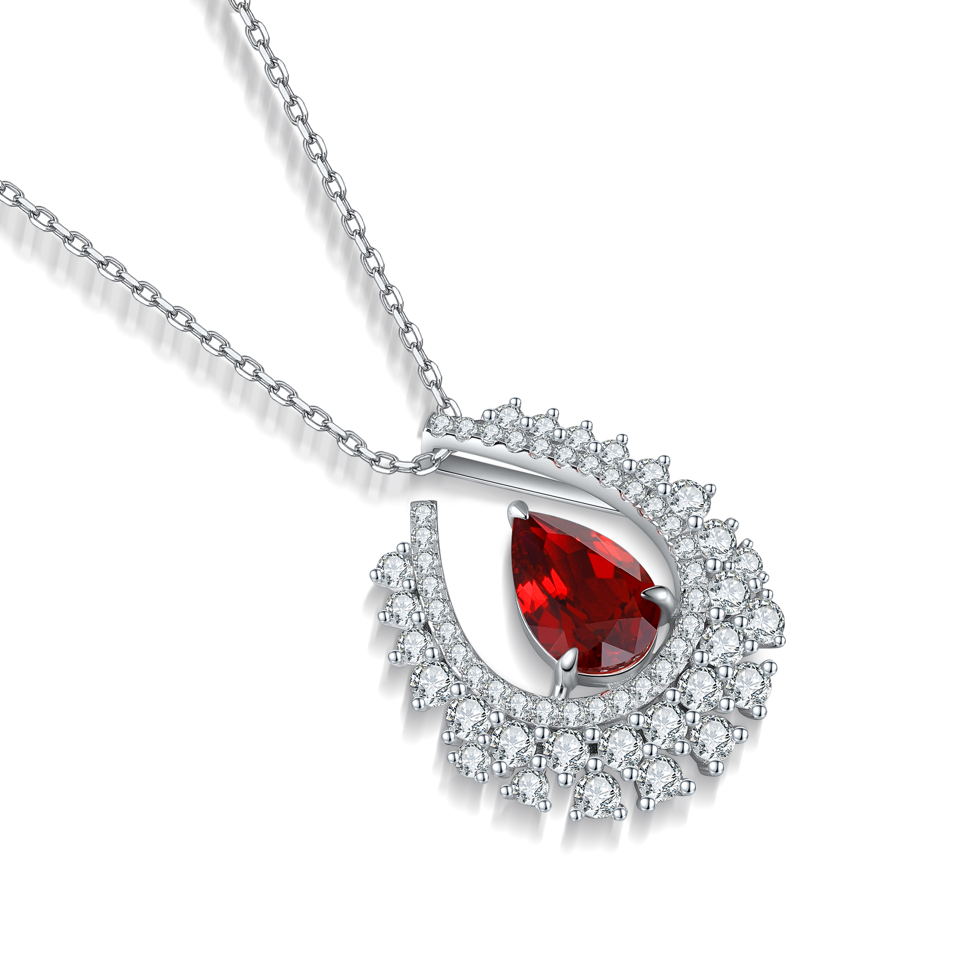 S925 Silver 4g Lab-Created Gemstone Necklace, 10.5x7mm Teardrop, 4 Colors, 40&5cm photo 3