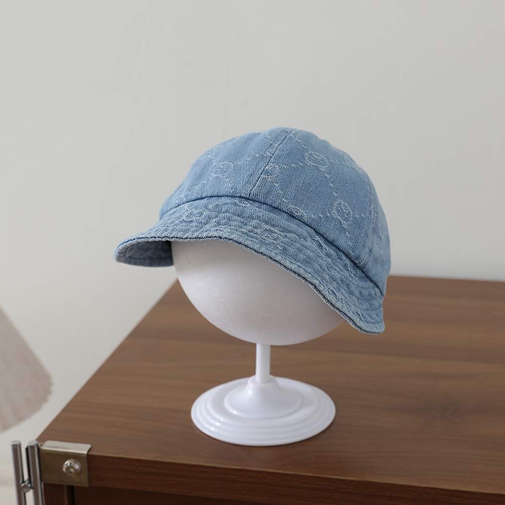 Retro Washed Denim Children's Baseball Cap With Full Pattern Of Little Bear Diamond Jacquard Soft Brim Fisherman Hat photo 2