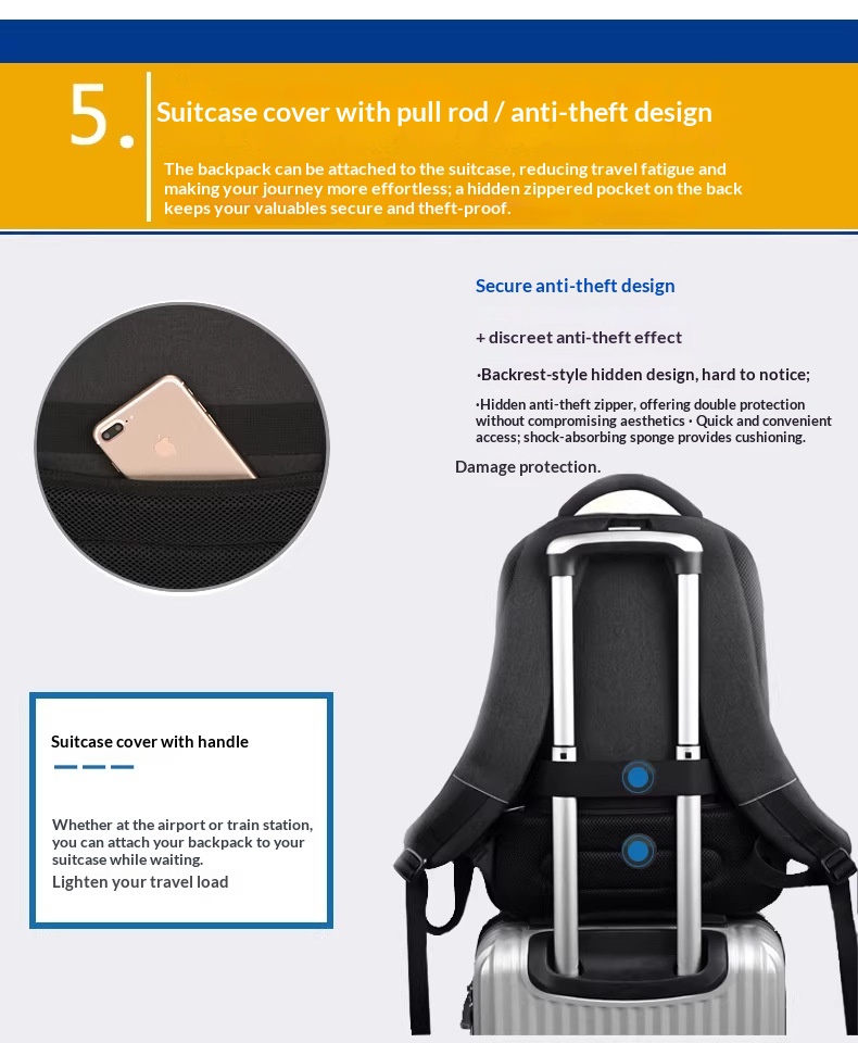 BC Men's Business Backpack Oxford Cloth Waterproof 16 Inch Large Capacity Multifunctional Computer Backpack Student Backpack Women's Blue Standard Edition16-in photo 4