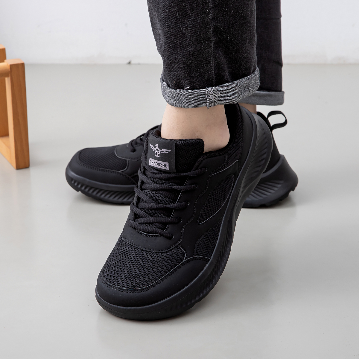 New Wide Fit Men's Sneakers, Wide Last Running Shoes For Wide Feet, Black Soft Sole Breathable Wide Toe Work Shoes For Men photo 2