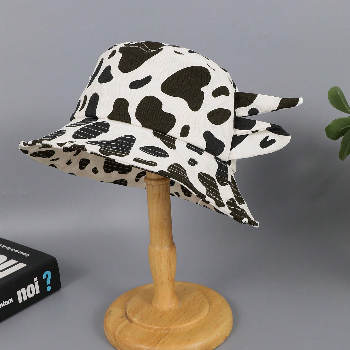Cross-border Fashion Fun Horned-eared Cow-pattern Fisherman Hat With Foldable Design, Suitable For Outdoor Activities And Casual Wear. Cute And Adorable photo 1