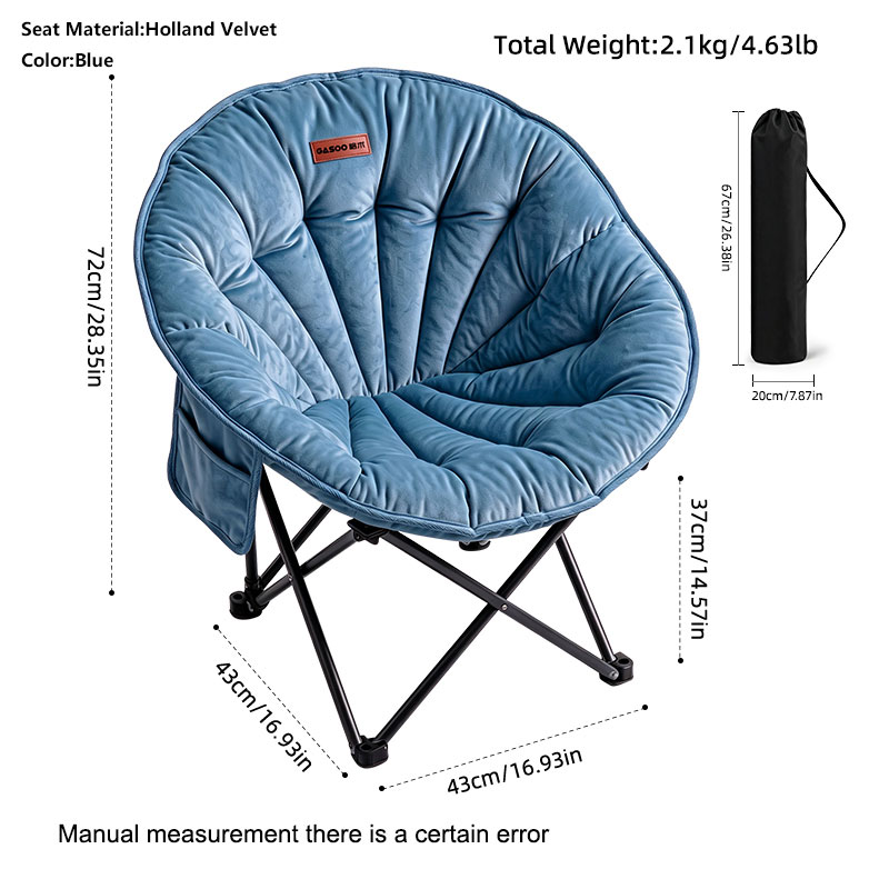 Outdoor Folding Moon Chair Foldable Shell Shaped Saucer Chair, Oversized Padded Camping Chair With Side Pocket, 280LBS Capacity,for Camping, Hiking,Fishing,Picnic,Beach,Yard, Bedroom photo 5