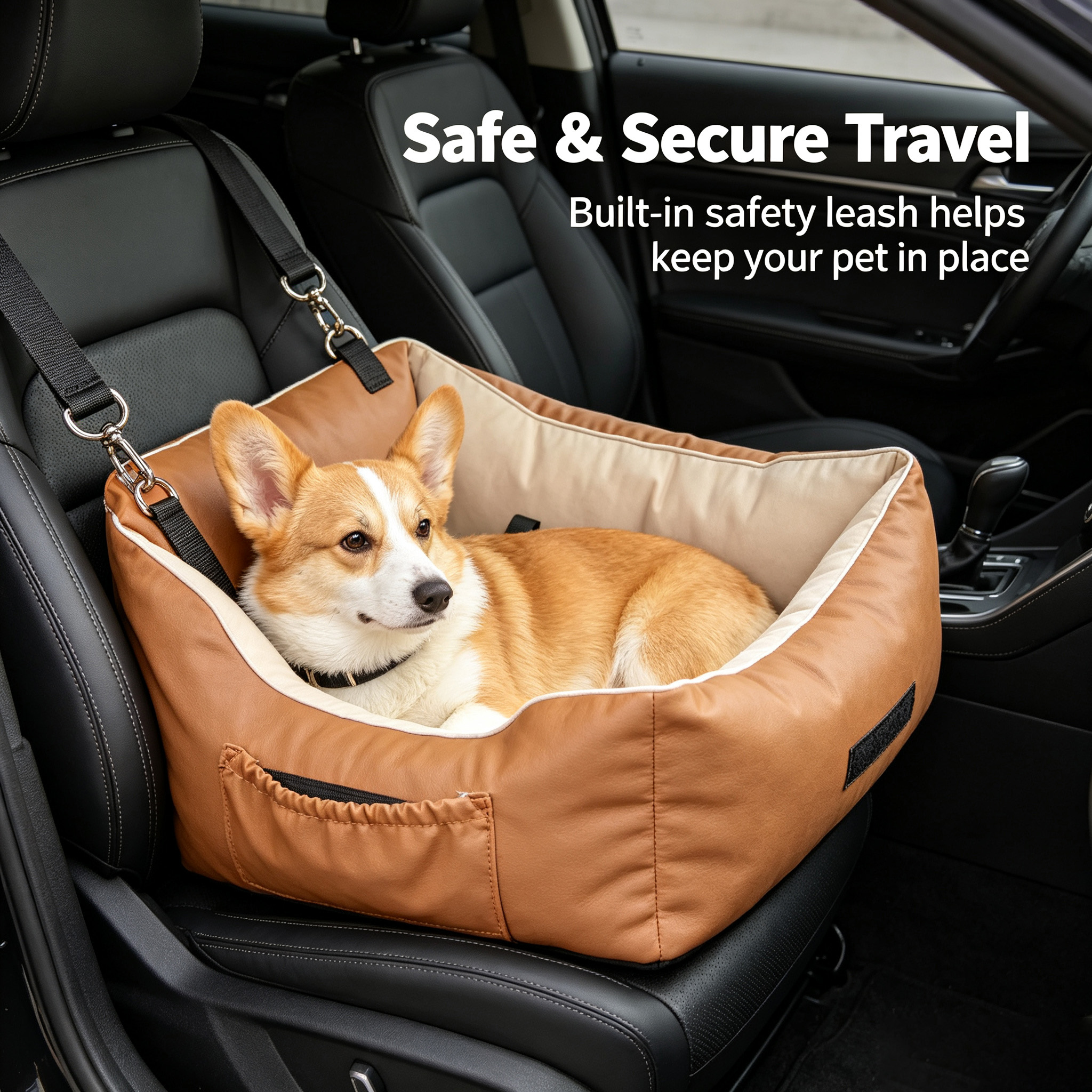 Waterproof Dog Car Seat Bed 2 In 1 Convertible Pet Travel Carrier Safety Booster Seat With Storage Pocket Washable Anti Slip Puppy Car Bed For Small Medium Dogs Reversible 2 Sided Design photo 2