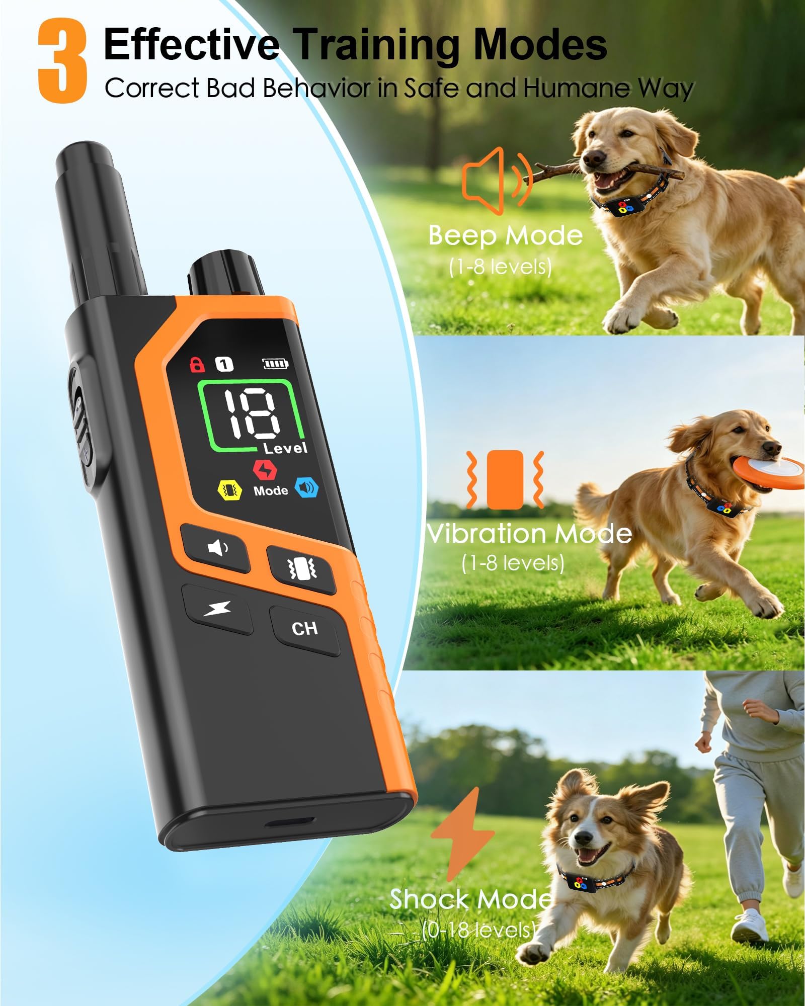 Dog Shock Collar, Dog Training Collar With Remote For 10-120lbs Dogs 4 Training Modes, Beep, Vibration, Shock, No-Shock, IP67 Waterproof ECollar For Small Medium Large Dogs, Electric Dog Collar photo 4
