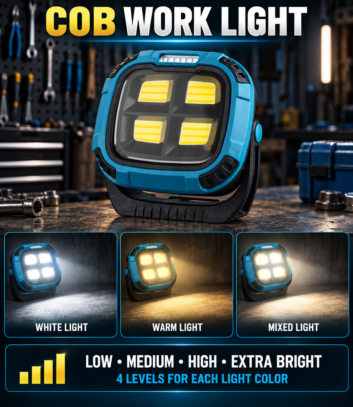 Rechargeable Magnetic Battery Display Type C LED Work Light Base Hanging W894 1 Flood Hook photo 6